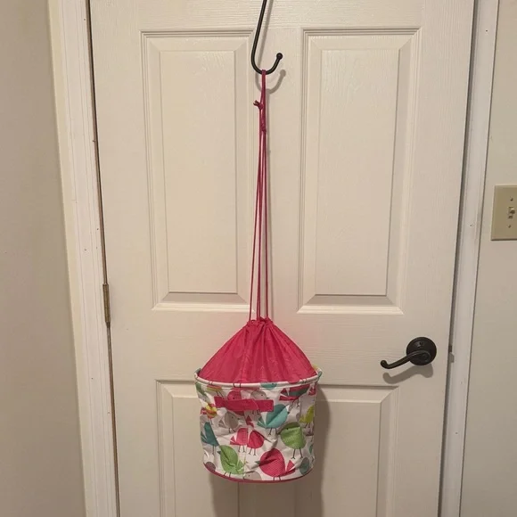 thirty-one Pink and Teal Bird Print Drawstring Storage Bin - Picture 5 of 9
